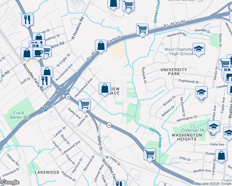 map of restaurants, bars, coffee shops, grocery stores, and more near 814 Rayon Street in Charlotte