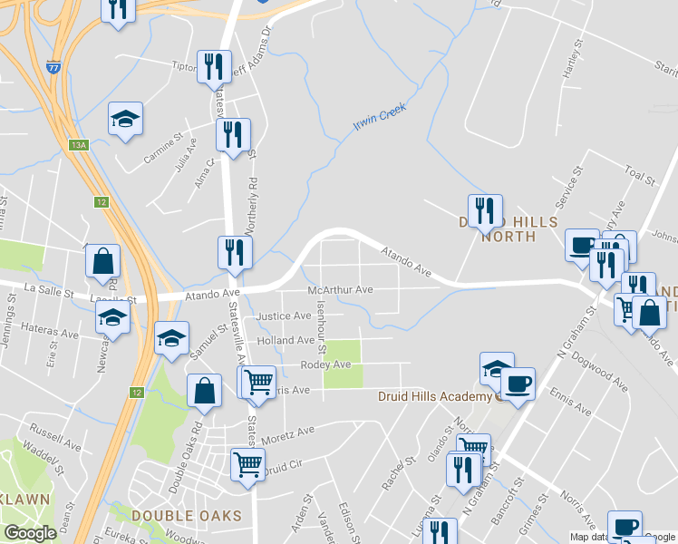 map of restaurants, bars, coffee shops, grocery stores, and more near 923 Wainwright Avenue in Charlotte