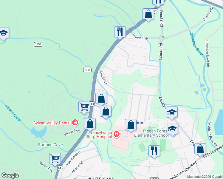 map of restaurants, bars, coffee shops, grocery stores, and more near 178 State Road 1516 in Brevard