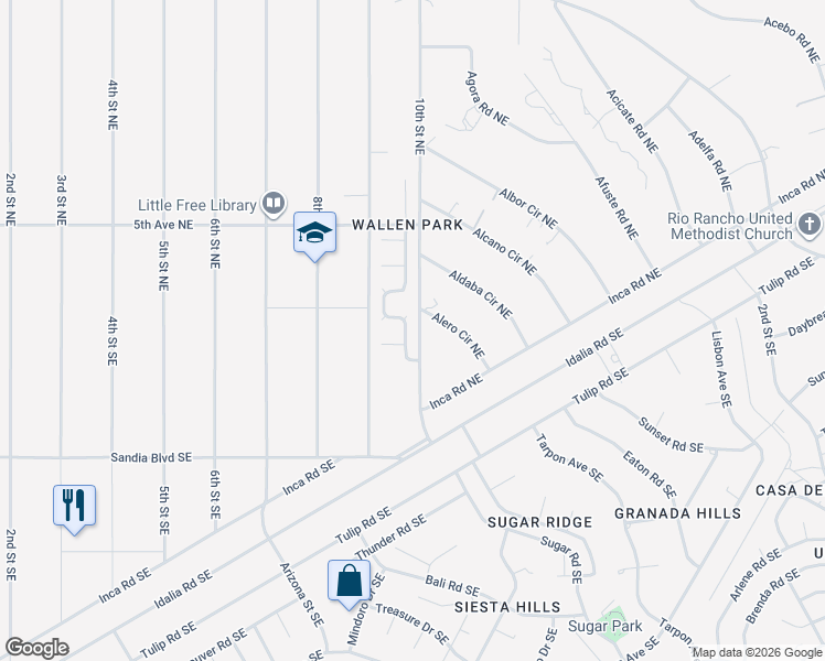 map of restaurants, bars, coffee shops, grocery stores, and more near 920 Crown Court Northeast in Rio Rancho
