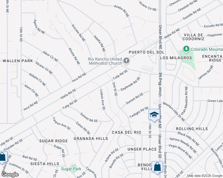 map of restaurants, bars, coffee shops, grocery stores, and more near 109 2nd Street Northeast in Rio Rancho