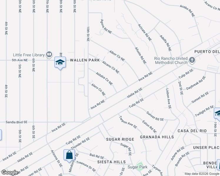 map of restaurants, bars, coffee shops, grocery stores, and more near 205 Aldaba Circle Northeast in Rio Rancho