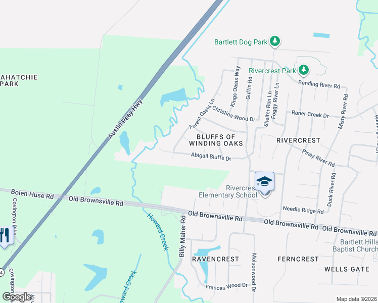 map of restaurants, bars, coffee shops, grocery stores, and more near 6084 Abigail Bluffs Drive in Memphis