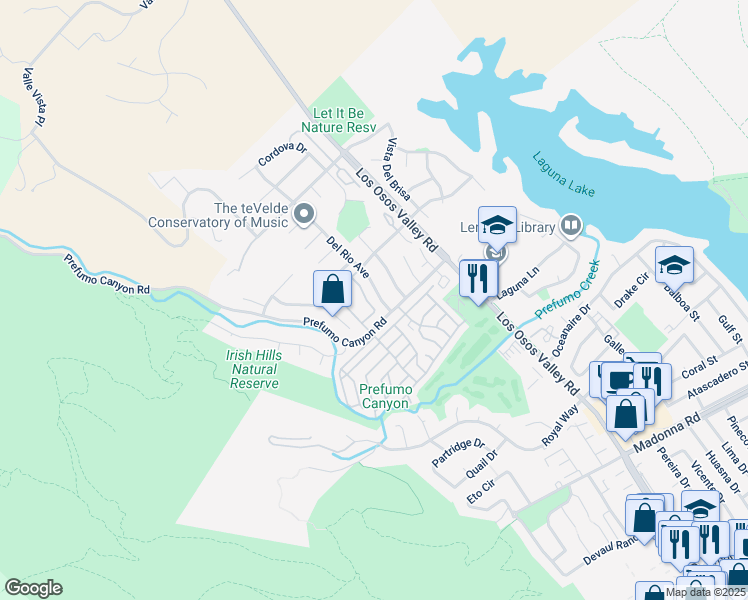 map of restaurants, bars, coffee shops, grocery stores, and more near 1750 Prefumo Canyon Road in San Luis Obispo