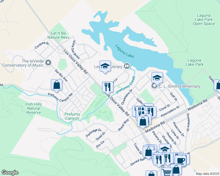 map of restaurants, bars, coffee shops, grocery stores, and more near 1335 Laguna Lane in San Luis Obispo