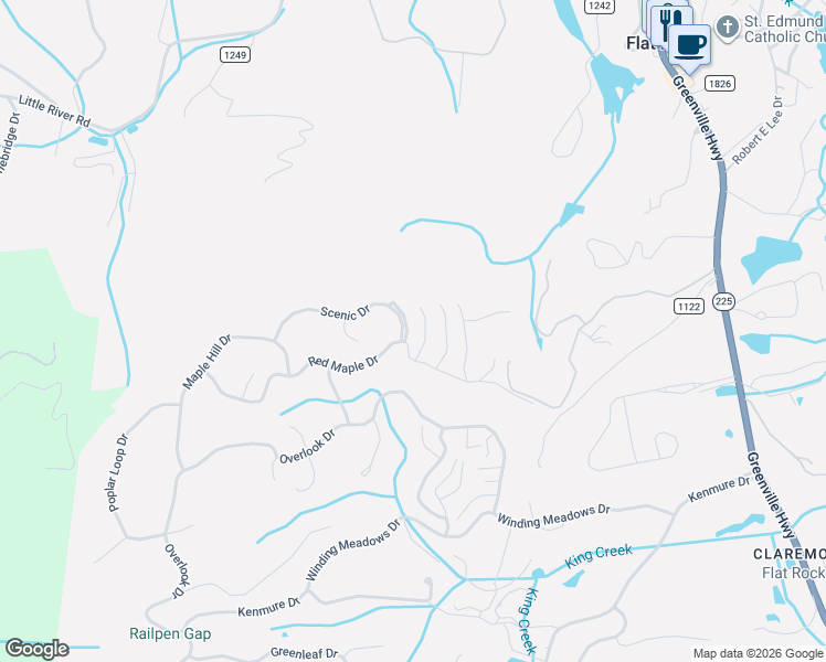 map of restaurants, bars, coffee shops, grocery stores, and more near 328 Dawnbrook Drive in Flat Rock