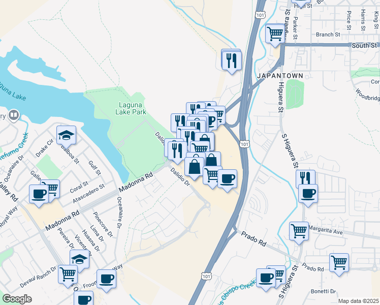 map of restaurants, bars, coffee shops, grocery stores, and more near 309 El Mercado in San Luis Obispo