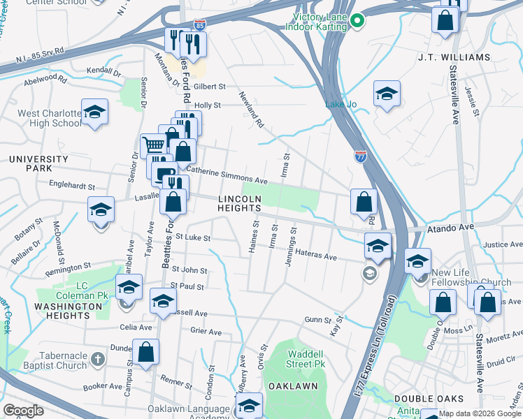 map of restaurants, bars, coffee shops, grocery stores, and more near 1902 Lasalle Street in Charlotte