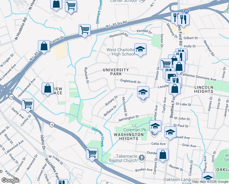 map of restaurants, bars, coffee shops, grocery stores, and more near 2813 Lasalle Street in Charlotte