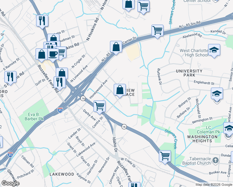 map of restaurants, bars, coffee shops, grocery stores, and more near in Charlotte