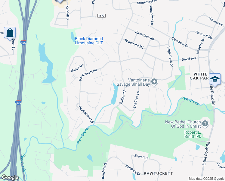 map of restaurants, bars, coffee shops, grocery stores, and more near 4607 Montelena Drive in Charlotte