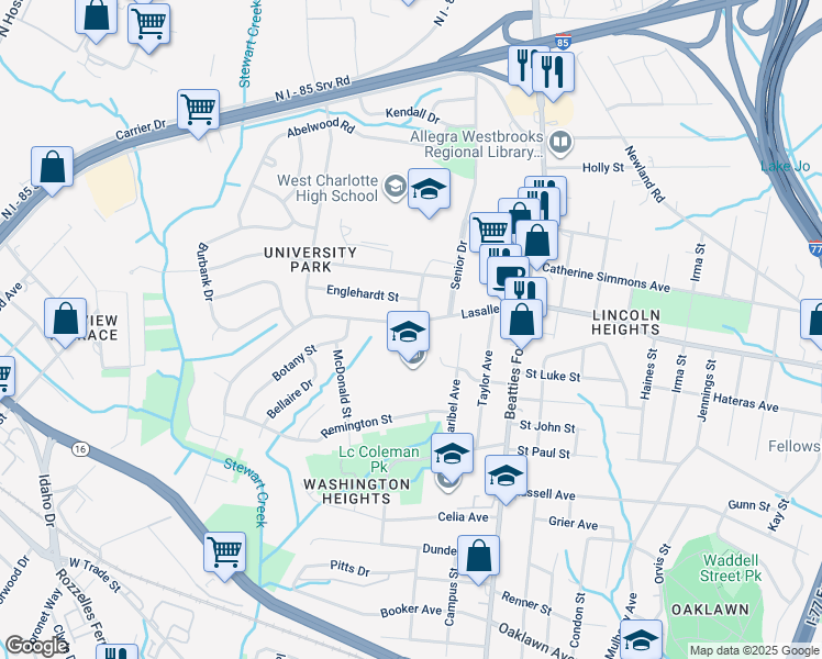 map of restaurants, bars, coffee shops, grocery stores, and more near 2609 Lasalle Street in Charlotte