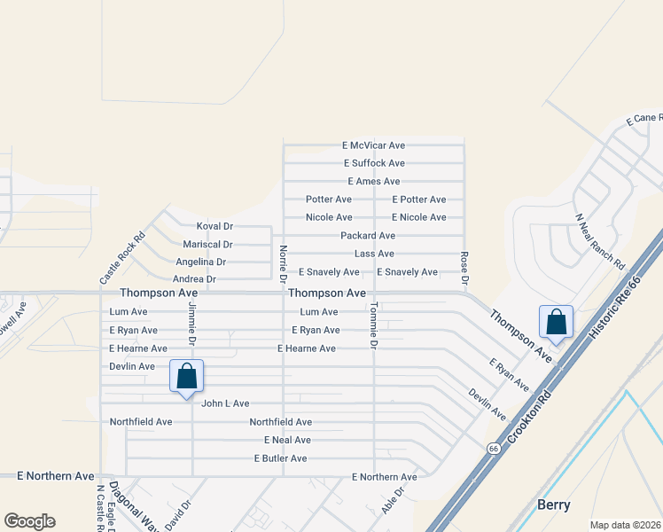 map of restaurants, bars, coffee shops, grocery stores, and more near 3823 East Snavely Avenue in Kingman