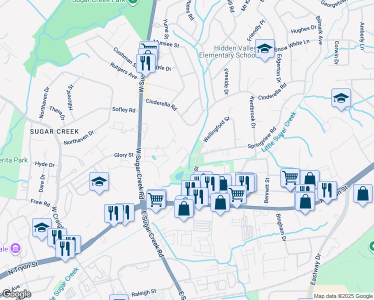 map of restaurants, bars, coffee shops, grocery stores, and more near 500 Beechway Circle in Charlotte