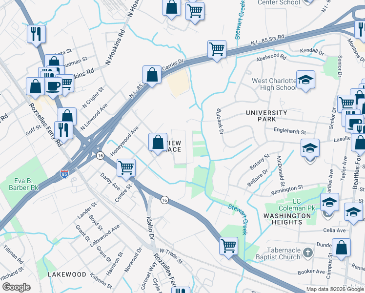 map of restaurants, bars, coffee shops, grocery stores, and more near 814 Rayon Street in Charlotte