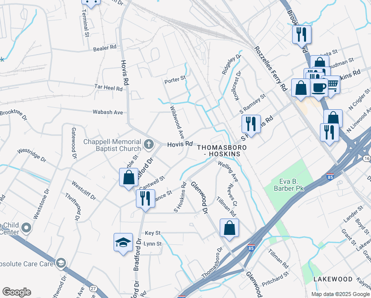 map of restaurants, bars, coffee shops, grocery stores, and more near in Charlotte