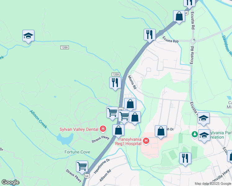 map of restaurants, bars, coffee shops, grocery stores, and more near 1479 Asheville Highway in Brevard