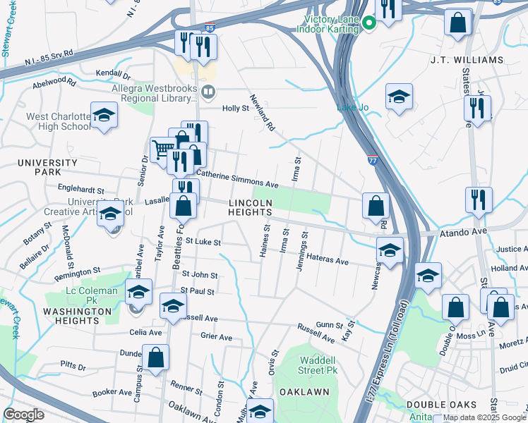 map of restaurants, bars, coffee shops, grocery stores, and more near 1902 Lasalle Street in Charlotte
