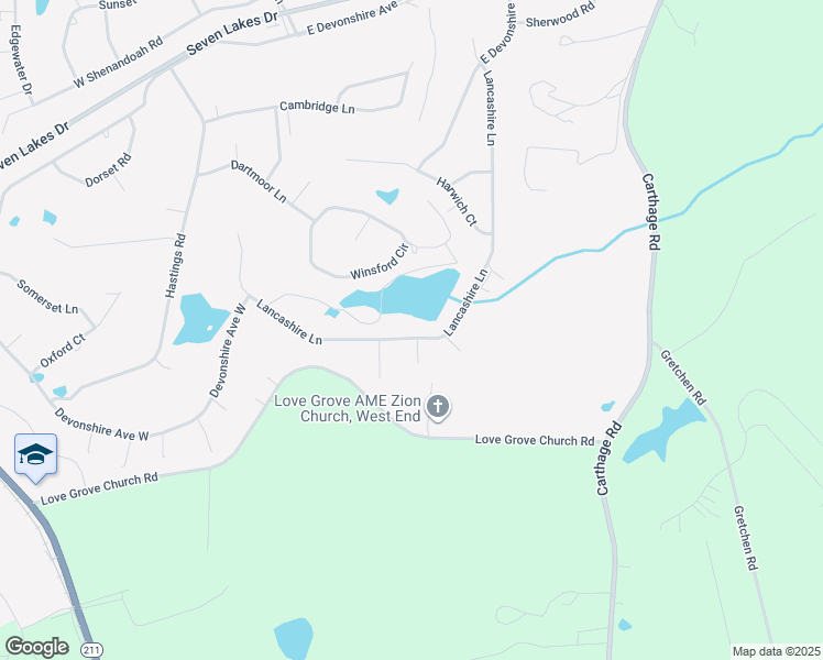 map of restaurants, bars, coffee shops, grocery stores, and more near 138 Lancashire Lane in Seven Lakes