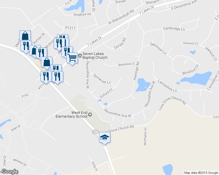 map of restaurants, bars, coffee shops, grocery stores, and more near 111 Oxford Court in West End
