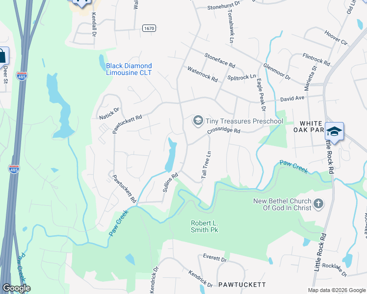 map of restaurants, bars, coffee shops, grocery stores, and more near 4612 Montelena Drive in Charlotte