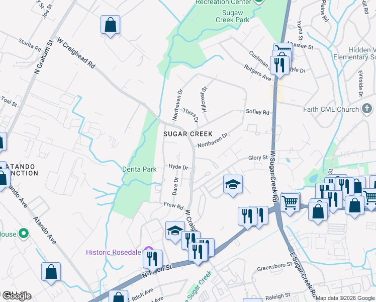 map of restaurants, bars, coffee shops, grocery stores, and more near in Charlotte