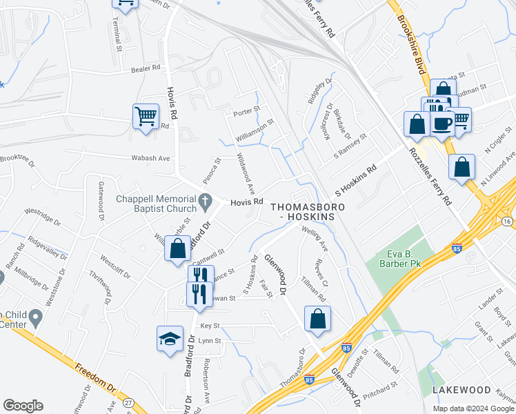 map of restaurants, bars, coffee shops, grocery stores, and more near in Charlotte