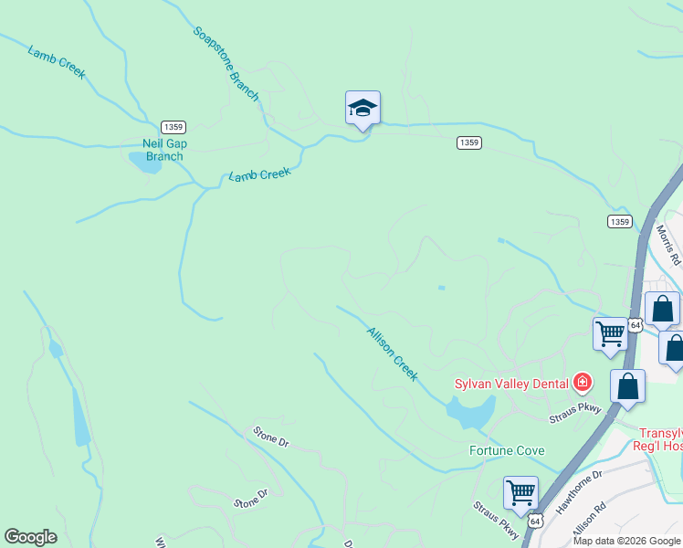 map of restaurants, bars, coffee shops, grocery stores, and more near 777 Pine Mountain Trail in Brevard
