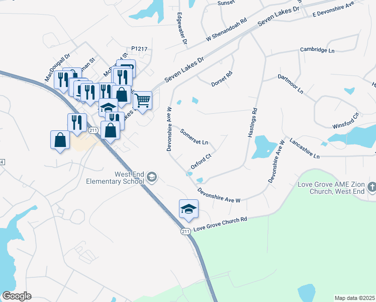 map of restaurants, bars, coffee shops, grocery stores, and more near 104 Hampton Place in Pinehurst