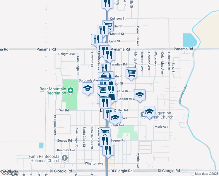 map of restaurants, bars, coffee shops, grocery stores, and more near 10301 Main Street in Lamont