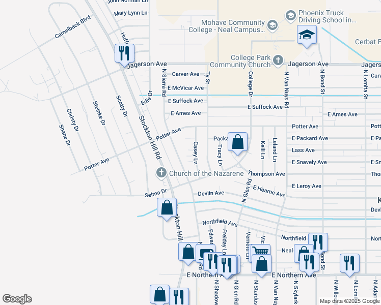 map of restaurants, bars, coffee shops, grocery stores, and more near 4777 Casey Plaza in Kingman