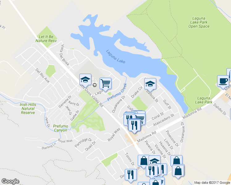map of restaurants, bars, coffee shops, grocery stores, and more near 1237 Vista Del Lago in San Luis Obispo