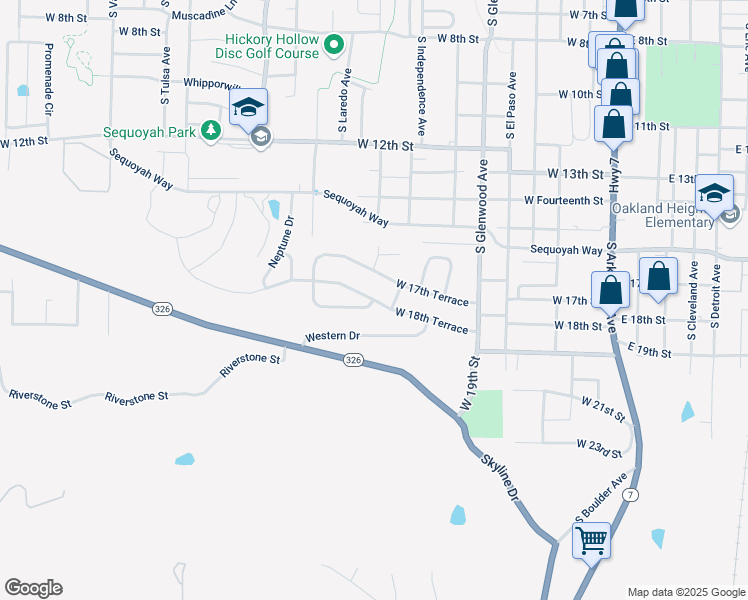 map of restaurants, bars, coffee shops, grocery stores, and more near 999 West 18th Terrace in Russellville