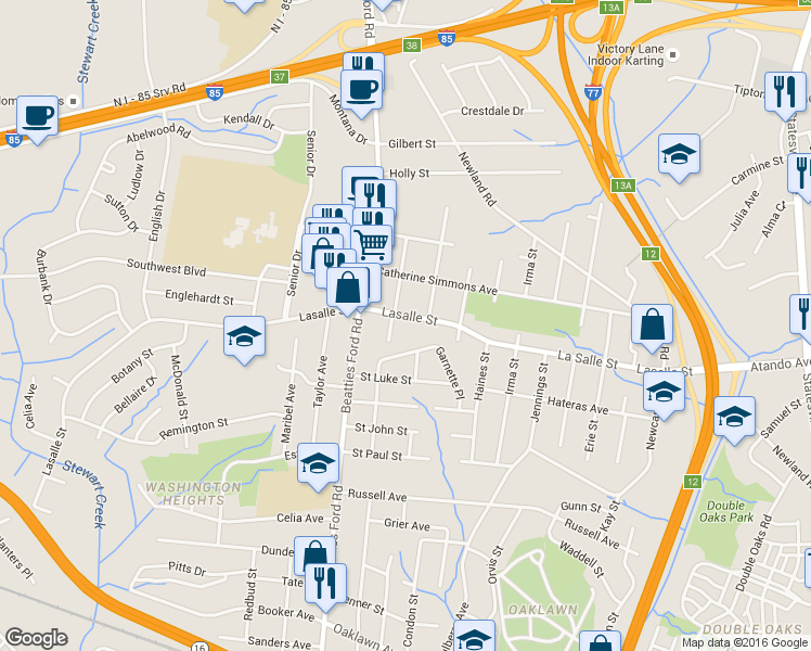 map of restaurants, bars, coffee shops, grocery stores, and more near 2020 Custer Street in Charlotte