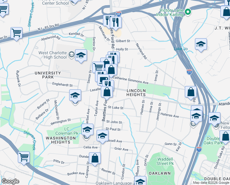 map of restaurants, bars, coffee shops, grocery stores, and more near 2020 Custer Street in Charlotte