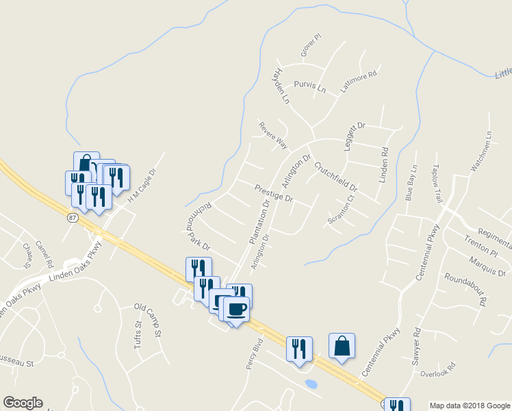 map of restaurants, bars, coffee shops, grocery stores, and more near 101 Ramsey Court in Cameron