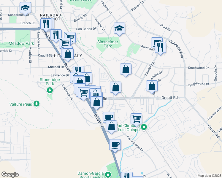 map of restaurants, bars, coffee shops, grocery stores, and more near 3183 Duncan Lane in San Luis Obispo