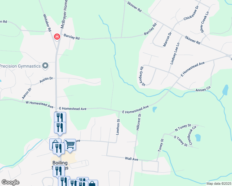 map of restaurants, bars, coffee shops, grocery stores, and more near 112 Ken Daves Road in Shelby