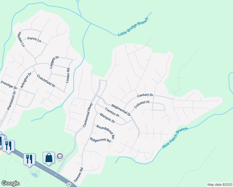 map of restaurants, bars, coffee shops, grocery stores, and more near 134 Declaration Drive in Cameron