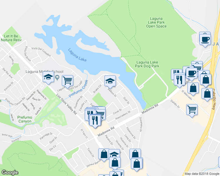 map of restaurants, bars, coffee shops, grocery stores, and more near 1375 Balboa Street in San Luis Obispo