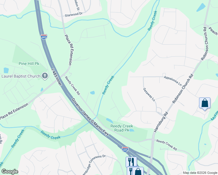 map of restaurants, bars, coffee shops, grocery stores, and more near 11539 Gelding Drive in Charlotte