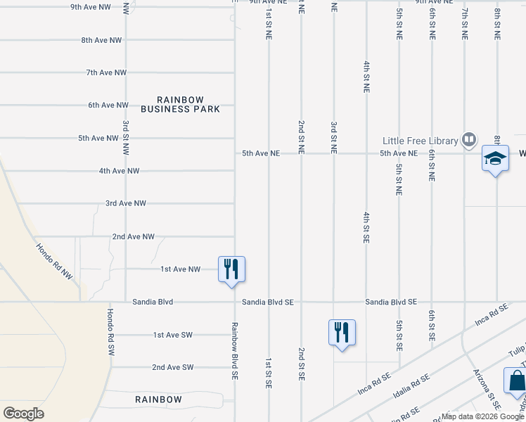 map of restaurants, bars, coffee shops, grocery stores, and more near 201 1st Street Northeast in Rio Rancho
