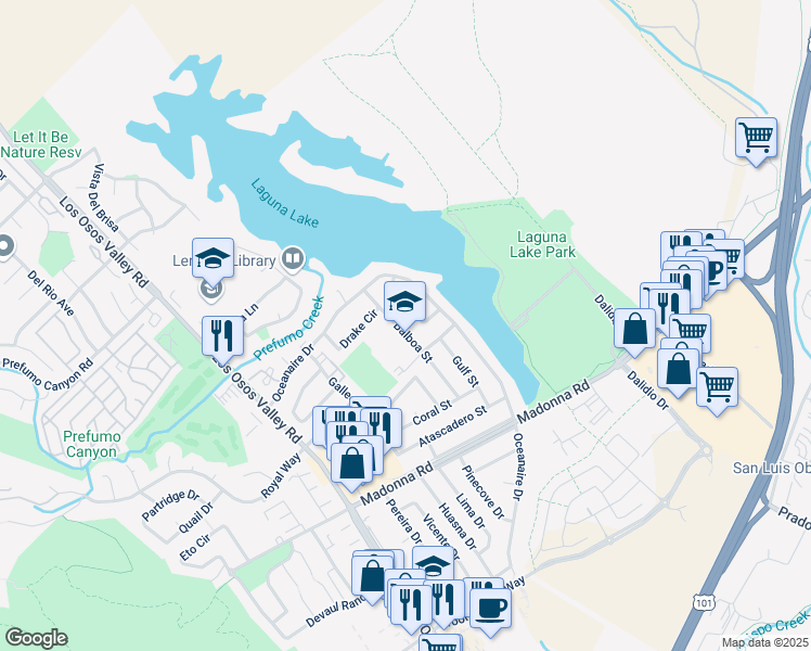 map of restaurants, bars, coffee shops, grocery stores, and more near 1375 Balboa Street in San Luis Obispo