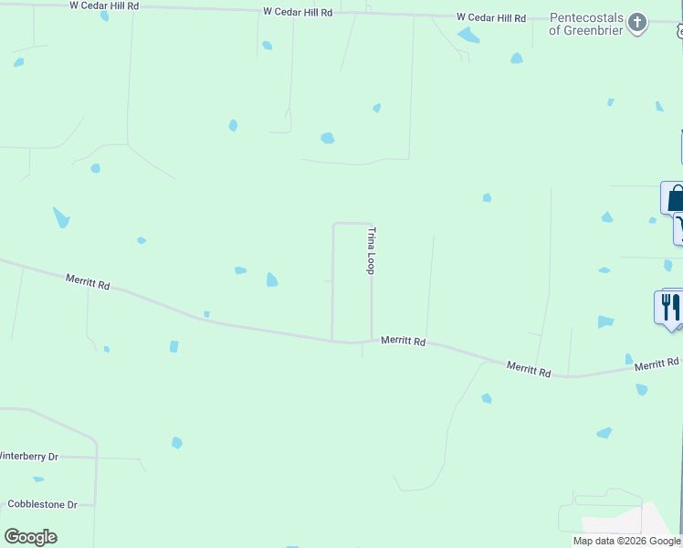 map of restaurants, bars, coffee shops, grocery stores, and more near 63 Trina Loop in Greenbrier
