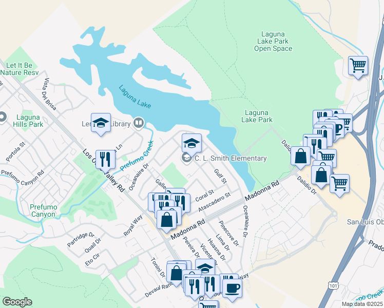 map of restaurants, bars, coffee shops, grocery stores, and more near 1362 Balboa Street in San Luis Obispo