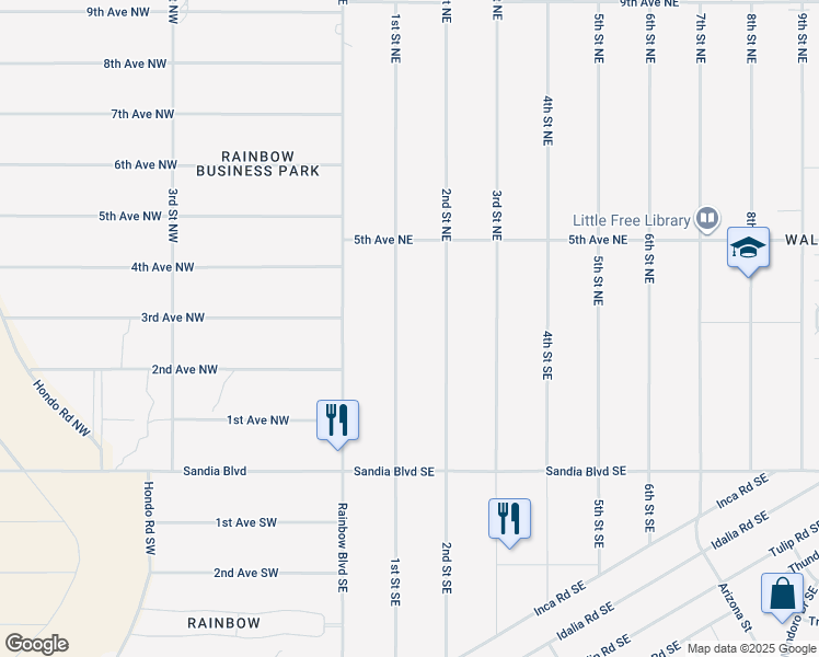 map of restaurants, bars, coffee shops, grocery stores, and more near 208 1st Street Northeast in Rio Rancho