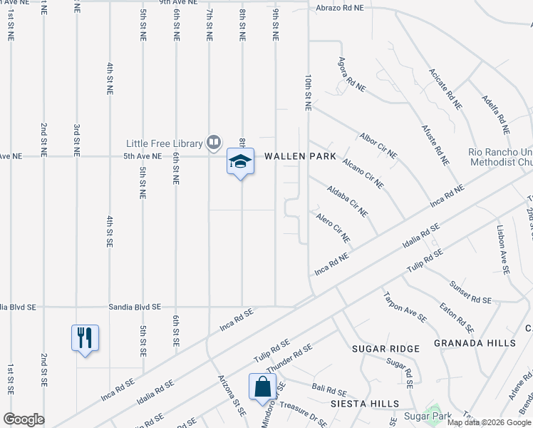 map of restaurants, bars, coffee shops, grocery stores, and more near 900 Crown Court Northeast in Rio Rancho