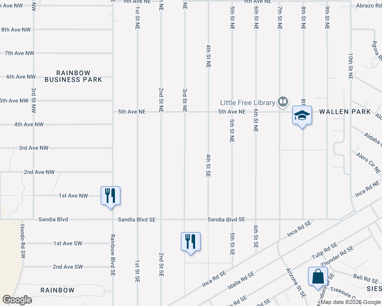 map of restaurants, bars, coffee shops, grocery stores, and more near 255 17th Street Southeast in Rio Rancho