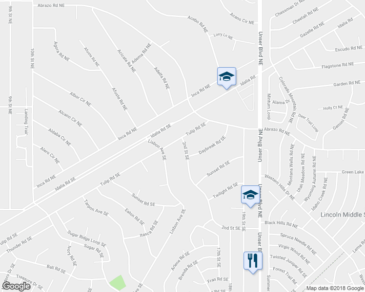 map of restaurants, bars, coffee shops, grocery stores, and more near 103 2nd Street Southeast in Rio Rancho
