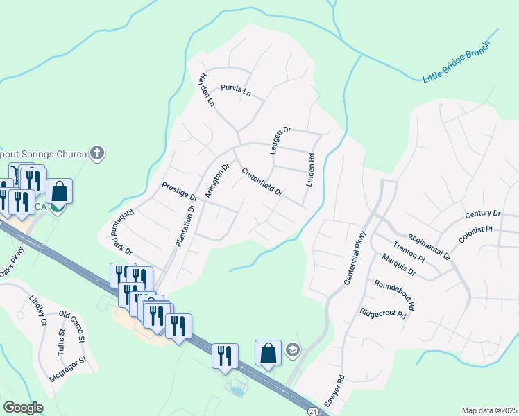 map of restaurants, bars, coffee shops, grocery stores, and more near 18 Boston Harbor in Cameron